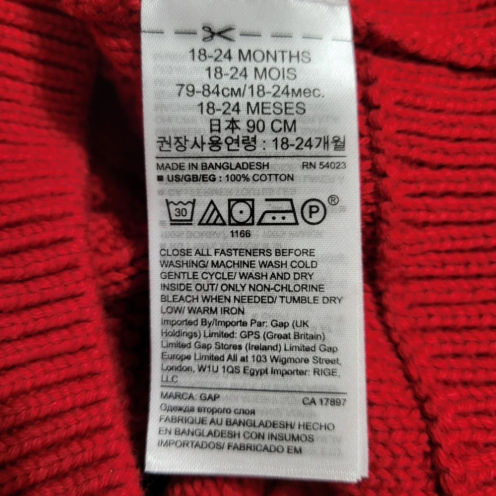 New Gap Baby Red Knit Sweater Size 18-24M